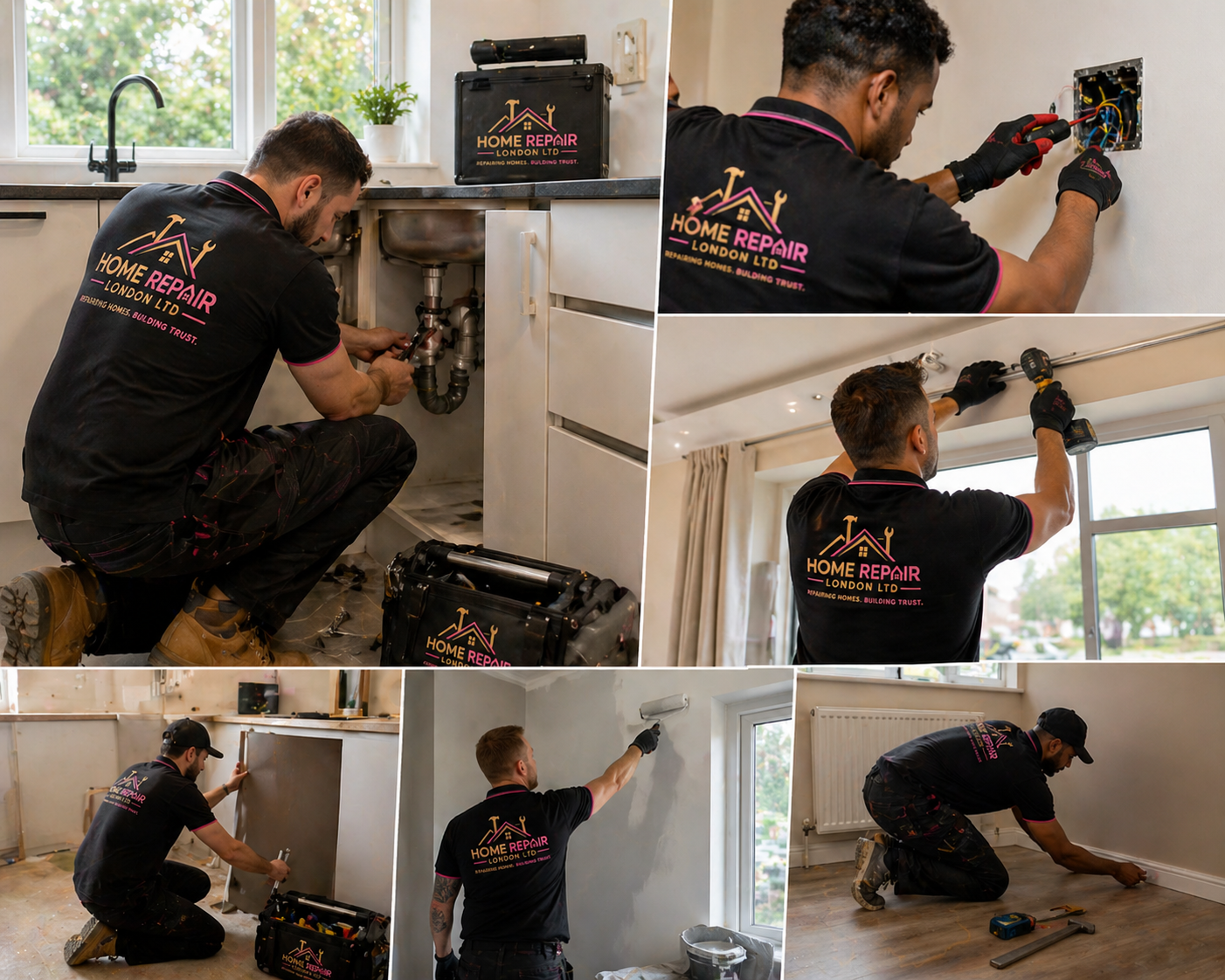 Home Repair London operatives carrying out plumbing, electrical, carpentry, plastering and flooring works on site